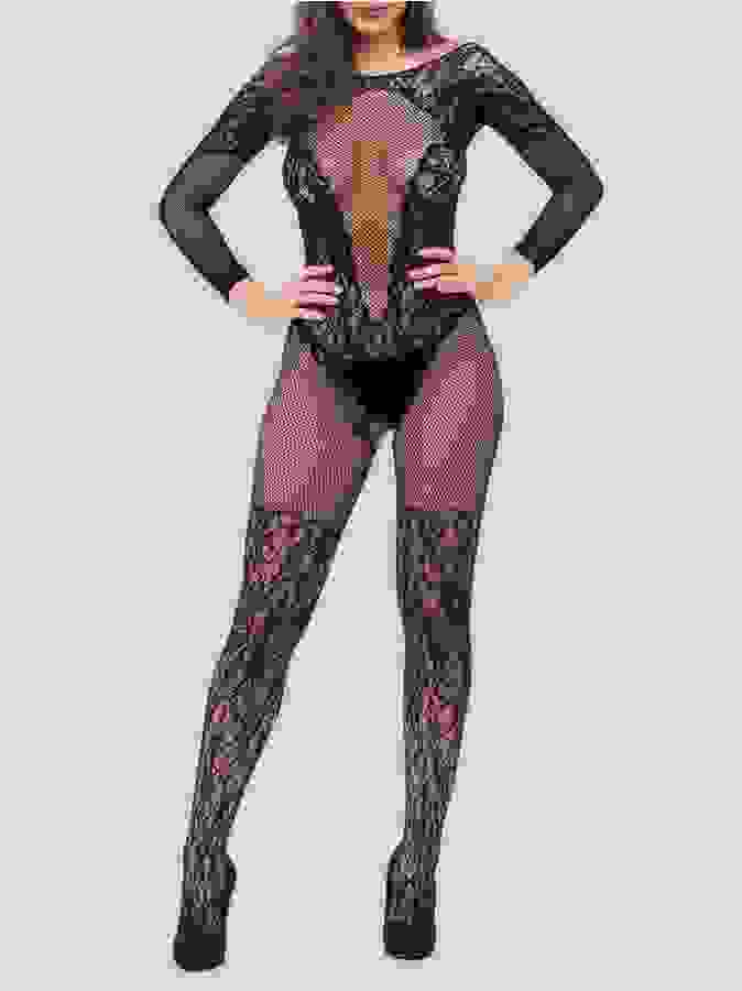 Lovehoney All About That Lace Fishnet Bodystocking, Black, hi-res